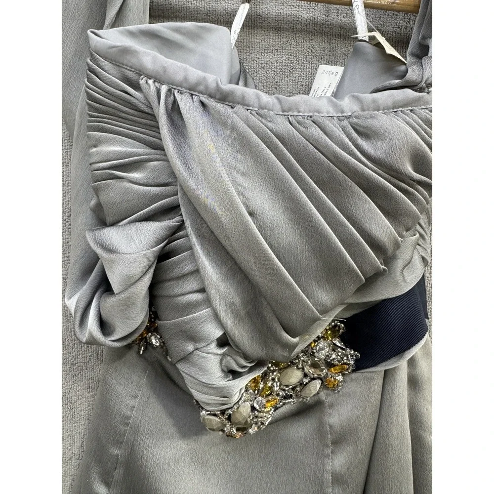 Silver Beaded Gown Sz‎ 6 Y2K Ruched Bodice Evening Dress Formal Glam - Picture 14 of 16